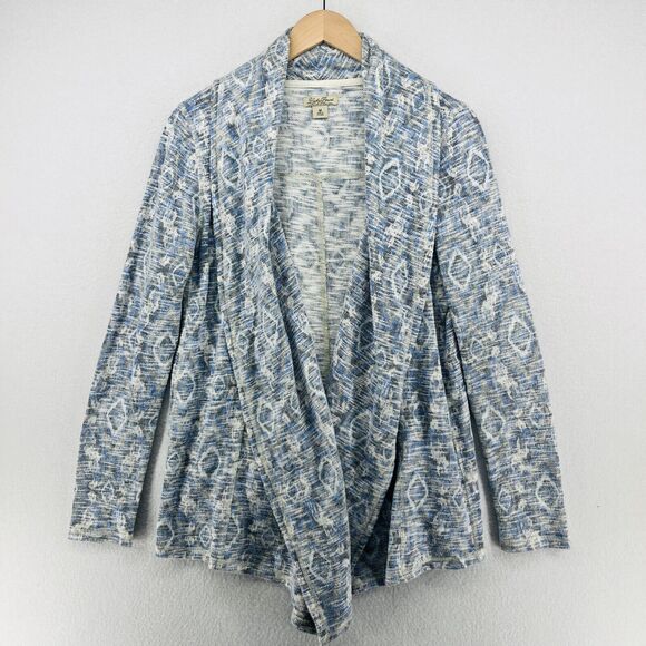 Lucky Brand Sweaters - LUCKY BRAND Cardigan Womens M Ikat Southwestern Open Front Shawl Slub Blue